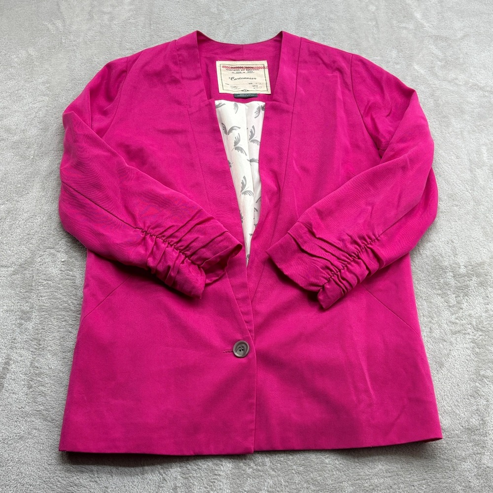 Anthropologie Cartonnier Blazer Women 8 Pink Ruched Professional Barbiecore Chic
